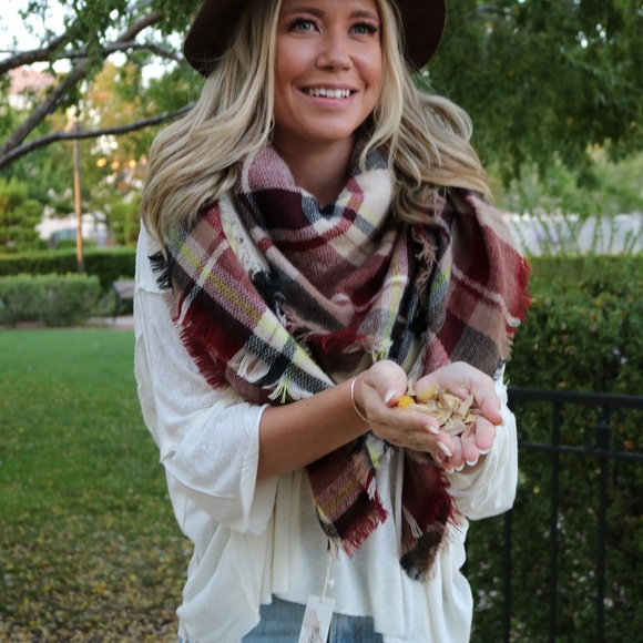 Plaid Oversized Blanket Scarf Camel - Picture 4 of 4